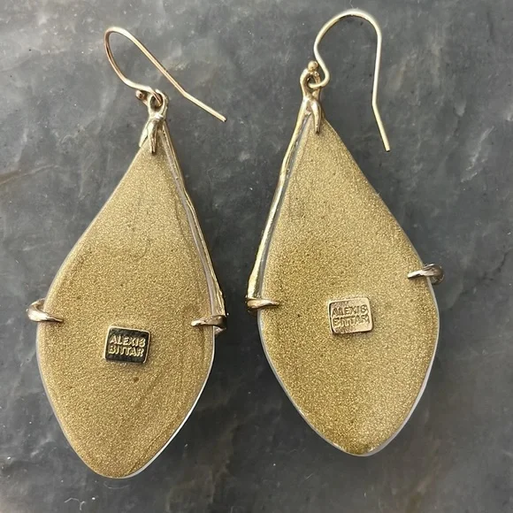 Alex Bittar Blue Teal Seafoam Lucite Crystal Encrusted Gold Branch Drop Earrings - Picture 7 of 15